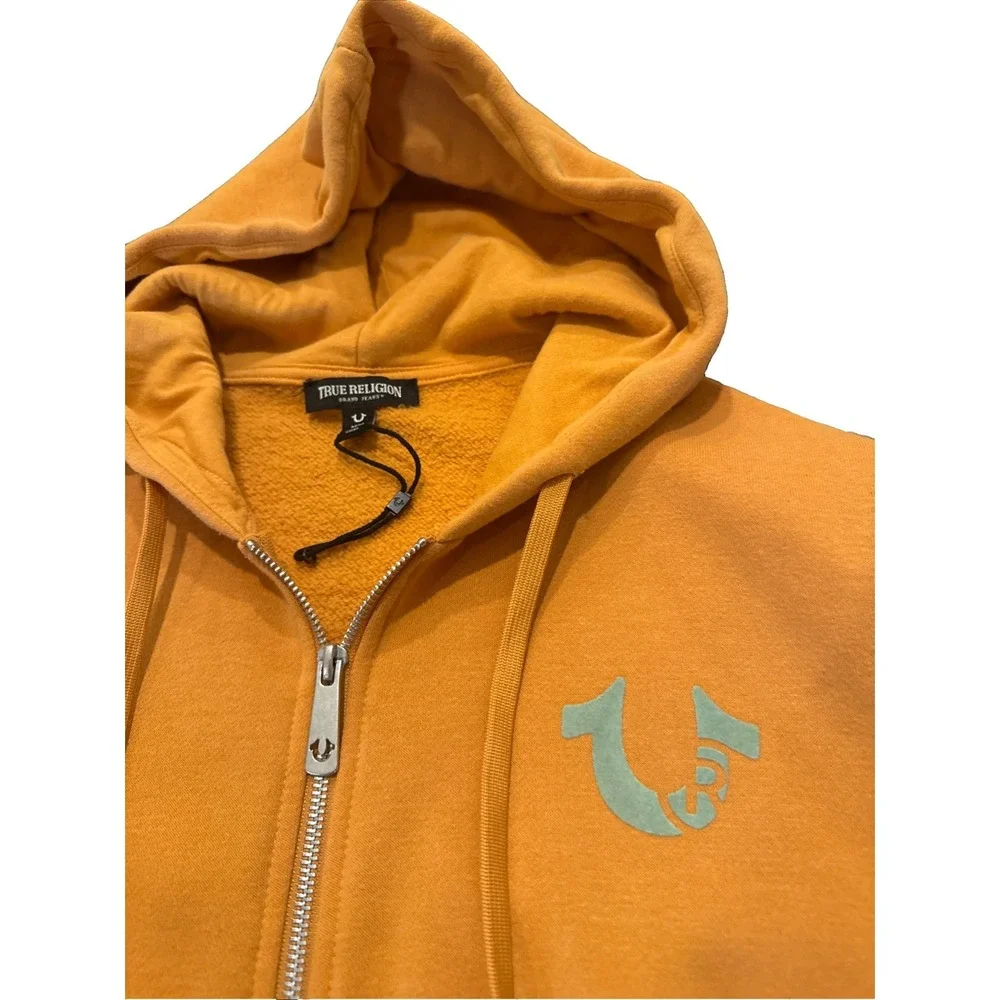 True Religion Mens M Yellow Core Zip Up Hoodie Buddha Logo Sweatshirt Streetwear